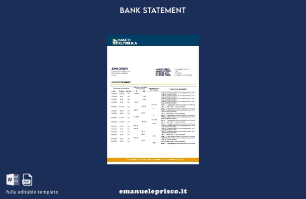modello word di estratto conto bancario stile verificato Uruguay Banco De La Rep